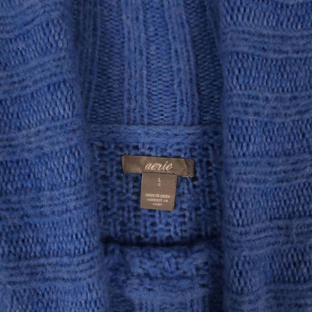 Aerie Sweater Womens L Blue Wool Blend Soft Knit Turtleneck Oversized Slouchy - Picture 3 of 11